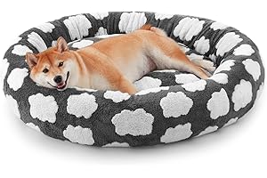 JOEJOY Donut Dog Bed Medium Size Dog, Cute Round Calming Pet Bed with Removable Washable Cover, Orthopedic Puppy Bed with Jacquard Shaggy Plush & Non Skid Bottom
