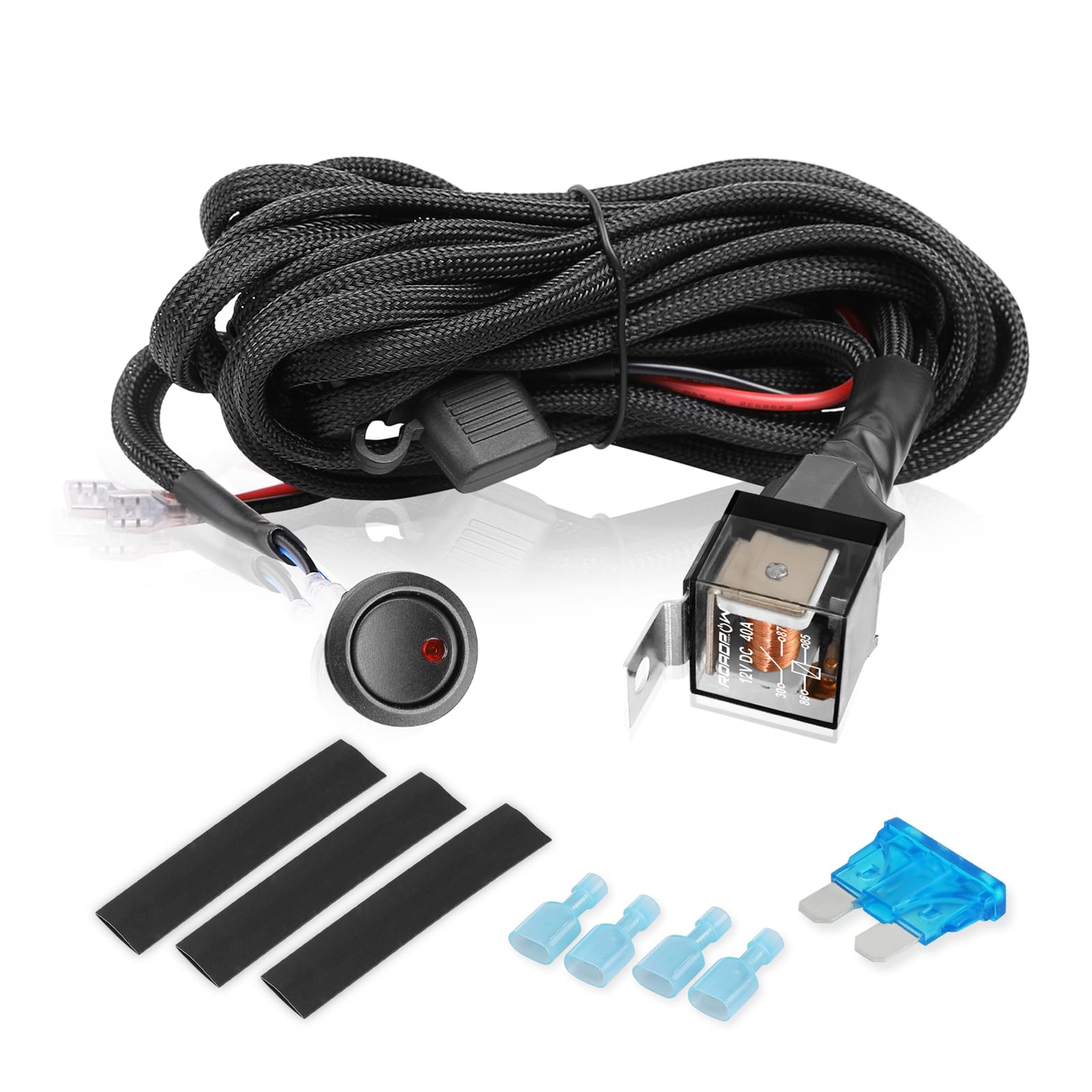 Wiring Harness 1 Lead, SWATOW INDUSTRIES LED Light Bar Wiring Harness Kits with 12V 40A Realy 15A Fuse for Fog Lights LED Work Lights Pod Lights Extension Nylon Wire Kits for Truck ATV UTV Boat