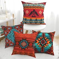 Boho Aztec Pillow Covers Set Of 2 – 22x22 Inch Western Native American Red Brown Turquoise Throw Pillow Covers