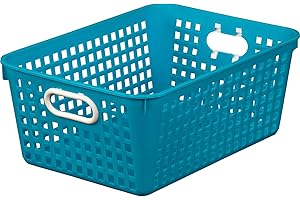 Really Good Stuff Large Plastic Book Baskets, 13.25" by 10" by 5.5" - Single, Neon Blue, Classroom Library Organizer, Toy Storage, Multi-Purpose Organizer Basket