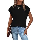 WDIRARA Women's Mock Neck Cap Sleeve T Shirts Tops Casual Basic Tee