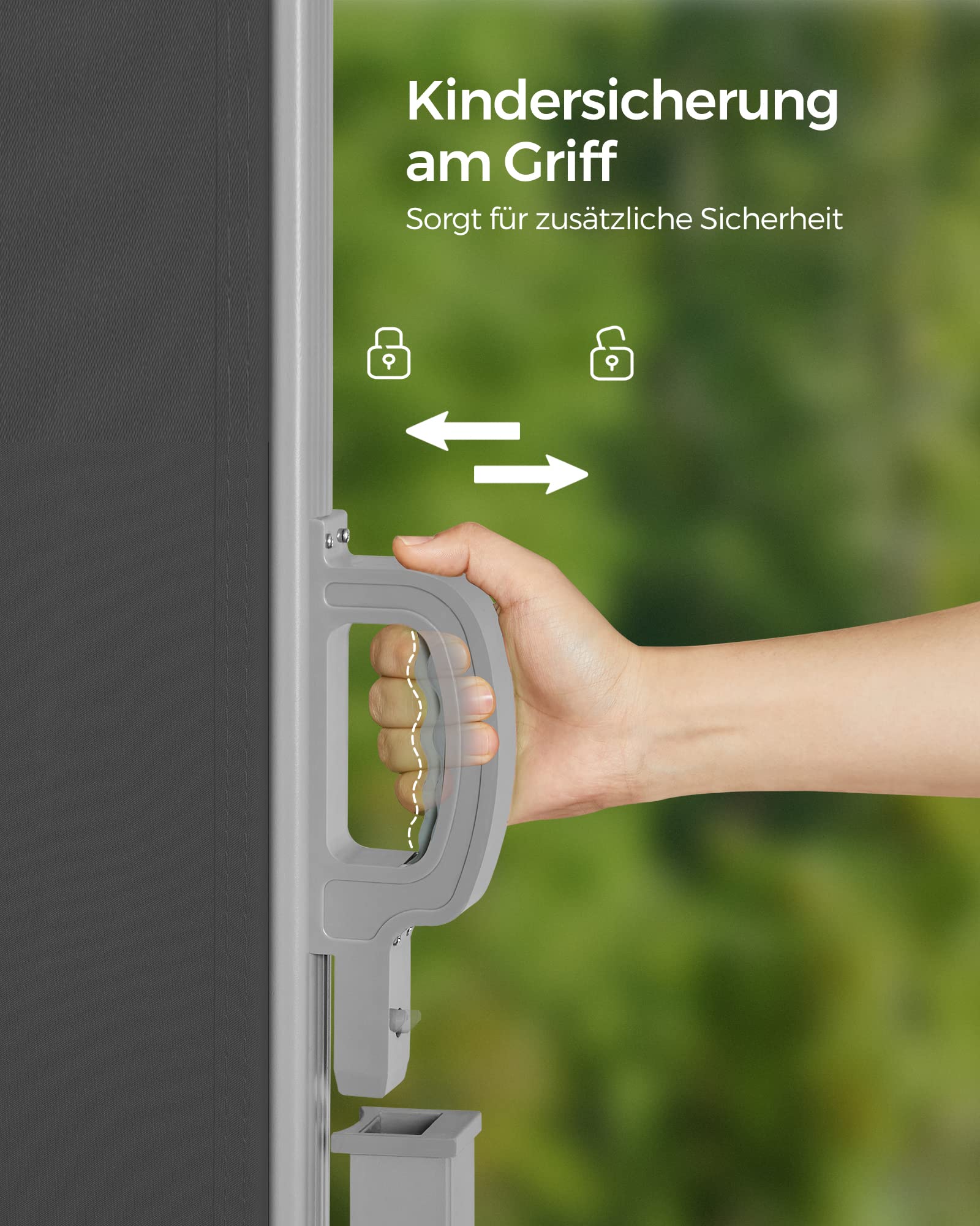 SONGMICS Seitenmarkise mit Stahl-Kasten, rostbeständig, ausziehbar, 160 x 350 cm, Windschutz, Sonnenschutz, Blickdicht, Seitenrollo, für Balkon, Terrasse, Garten, anthrazit GSA165G02 5