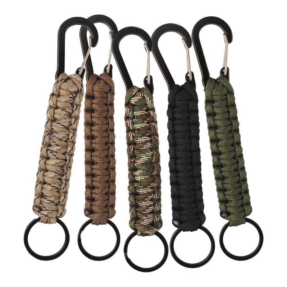 5 Pack Professional Paracord Keychain with Carabiner Clips, Paracord Keyring Braided Kit, Paracord Lanyard with Locking D Ring Hooks for Keys Knife Flashlight for Camping and Hiking