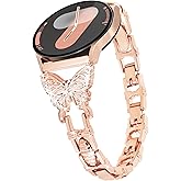 G-ficu Galaxy Watch 4 5 6 7 band Butterfly 20mm Watch Band for Samsung Galaxy Watch 7 6 5 4 FE Band 40mm 44mm, Women Metal Band for Samsung Watch bands 6 4 Classic/Watch 3 41mm/Active 2-Rose Gold