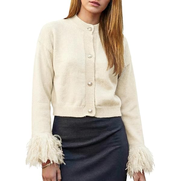カーディガン Alia feather knit cardigan Cinq à Sept Women's Bria Feather Cardigan, Black, XS at Amazon