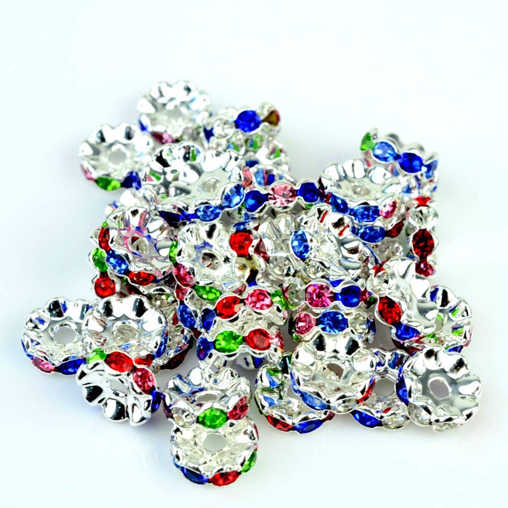 RUBYCA 100pcs 4mm Wavy Rondelle Spacer Beads Silver Tone Multi-Color Czech Crystal