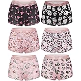 Morvia Gothic Halloween Print Boyshorts Underwear, 6 Pack, High Waist Contrast Elastic Band, Black Red Skull Spooky Patterns