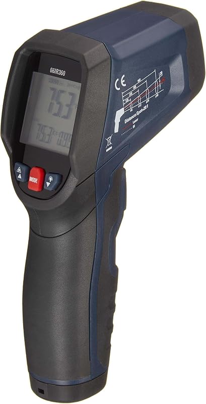 Infrarot-Thermometer mit Kreislaser, strapazierfähig, Typ-K-Sonde, einstellbarer Emissionsgrad, Schwarz