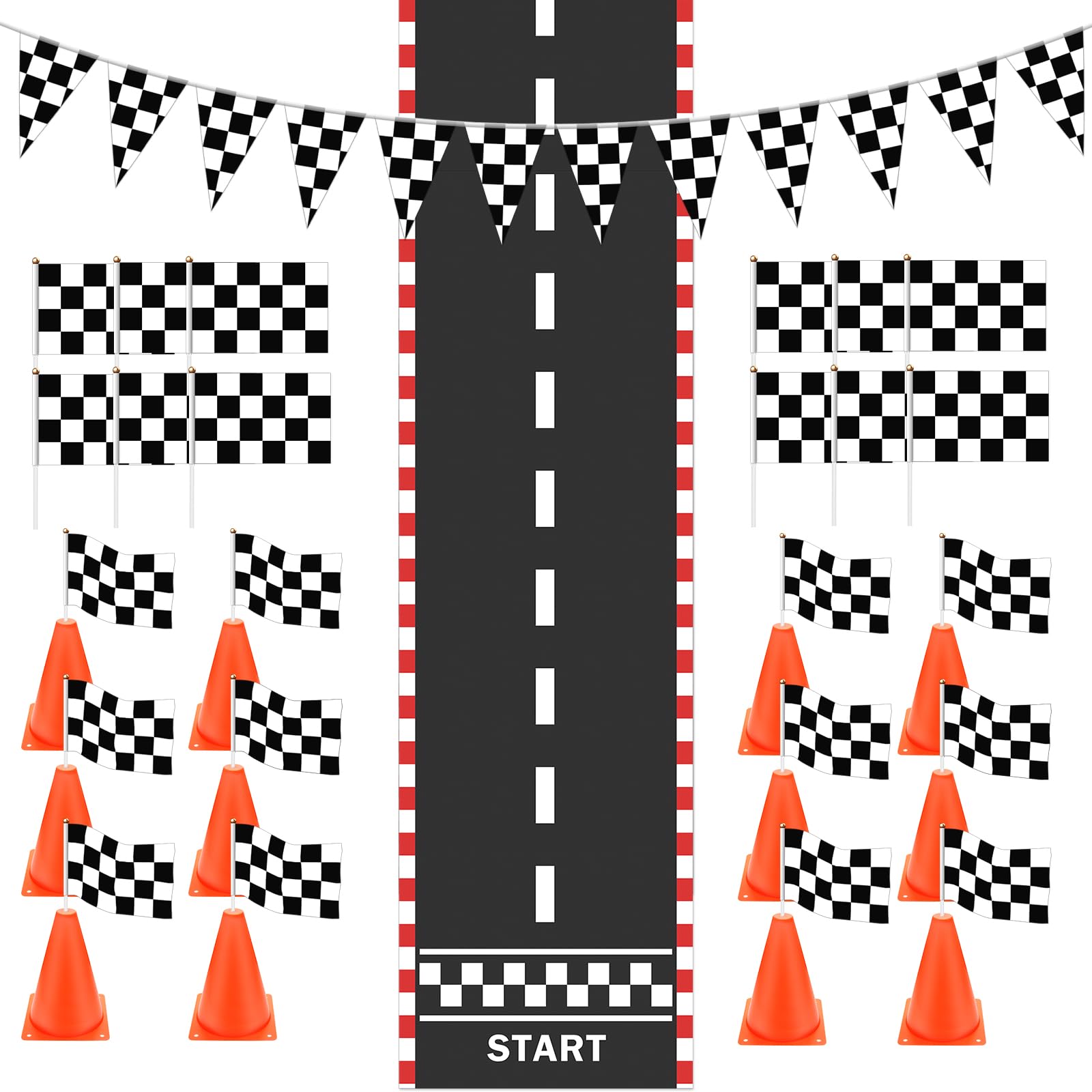 Pletpet Traffic Cones And Racing Checkered Flags, Race Car Party ...