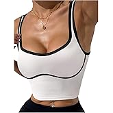 SOLY HUX Women's Athletic Tops Scoop Neck Sleeveless Contrast Binding Workout Yoga Crop Tank Top