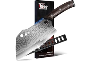 SYOKAMI Meat Cleaver Chef Knife with Sheath, 7.7 Inch Butcher Knife with Herb Stripper, Chopping Kni...