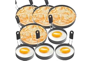 8 Pcs Egg Ring 3.5" & Pancake Ring 6", Stainless Steel Fried Egg Rings with Silicone Handle, Non-stick Metal Round Omelette R