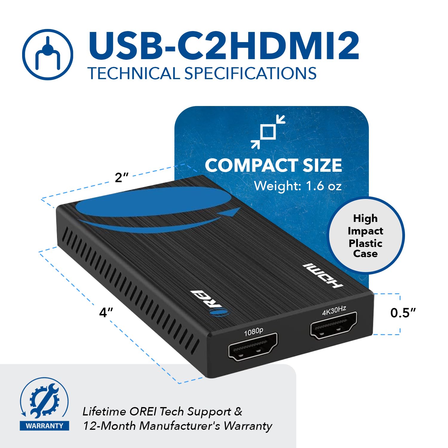 OREI SplitExtend HDMI Splitter Extended Display for Dual Monitor - Multi-Monitor Display 3 Separate Screens - USB A & USB-C Adapter to HDMI 2.0, 4K@30Hz Output 1, 1080p Output 2 for Windows, Mac OS G