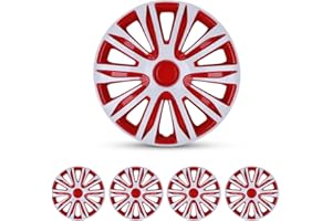 WOLFSTORM 4-Pack 15 Inches Wheel Rim Cover Hubcaps,Redesign Fashion Style Replacement Hubcaps,Car Truck SUV Hub Accessories, White&Red