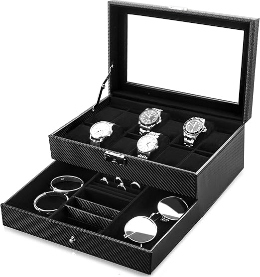 Bestwishes - Caja organizadora de relojes con 12 ranuras y cajón para