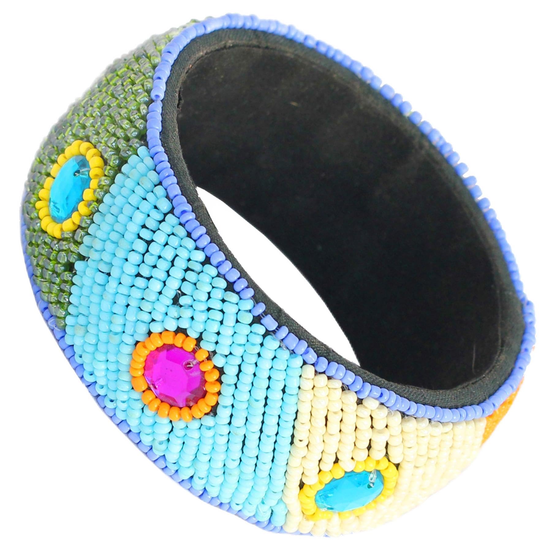 Touchstone New Indian Bollywood Exclusive Handcrafted Beautiful Colorful Beads Thick Bracelet Bangle for Women.