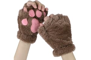 Funny Bear Gloves for Kids Women Animal Paw Mittens Girl Winter Hand Warmer with String Cute Cat Claw Costume Xmas Handwear