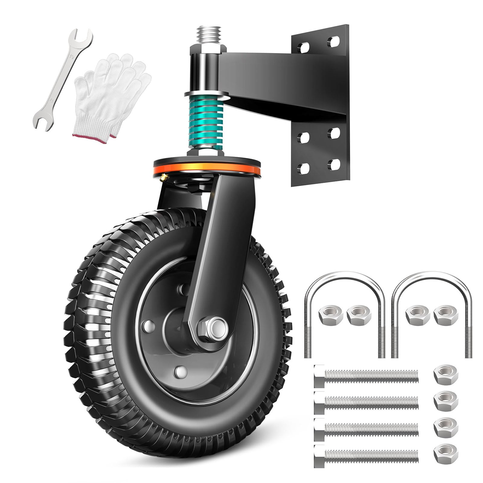 Photo 1 of ** USED** 8 Inch Heavy Duty Gate Wheel, 750 lb Capacity, Fits Metal Tube Gates and Wooden Gates, 360° Swivel Spring-Loaded Caster. Gate Wheel for Smooth Operation. Equipped with Installation Tools