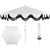 JONATHAN Y UMB1001 Collins 9 ft. Classic Cottage Tassel Market Patio Umbrella with Auto-Tilt, Crank, Wind Vent and UV Protection