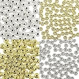 JPSOR 400pcs Spacer Beads Tiny Metal Beads Antique Alloy Beads for Jewelry Making DIY, 2 Colors and 2 Styles