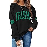 LYEIAO St. Patrick's Day Sweatshirts for Women Shamrock Shirt Clover Printed Irish Gift Casual Loose Long Sleeve Fit Tops
