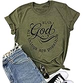 Women Tshirts with God All Things are Possible T Shirt Faith Sayings Christian Summer Jesus Graphic Tee Top Casual