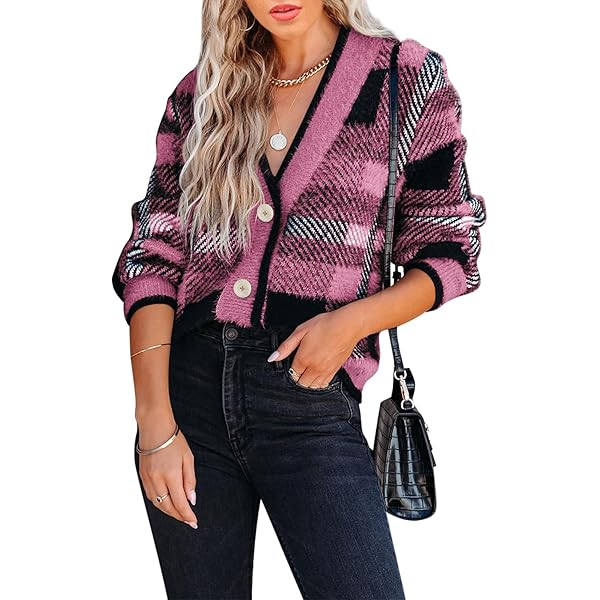 TIAFORD Women's Retro Fair Isle Print Zip Up Sweater