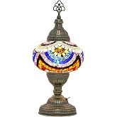 Mozaist Battery Operated Turkish Lamp with Built-in LED Light, Cordless Mosaic Table Lamp, Moroccan Decorative Glass Vintage Lamp Shade, Portable Desk Bedside Stained Glass Lamp
