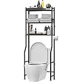 Livilord 3-Tier Over The Toilet Storage, Freestanding Metal Bathroom Shelves with 4 Hooks, Over Toilet Storage Shelf with Paper Holder, Above The Toilet Shelf for Bathroom Storage, Black