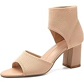 NEWBELLA Women's Knit Ankle Strap Block Heel Sandals