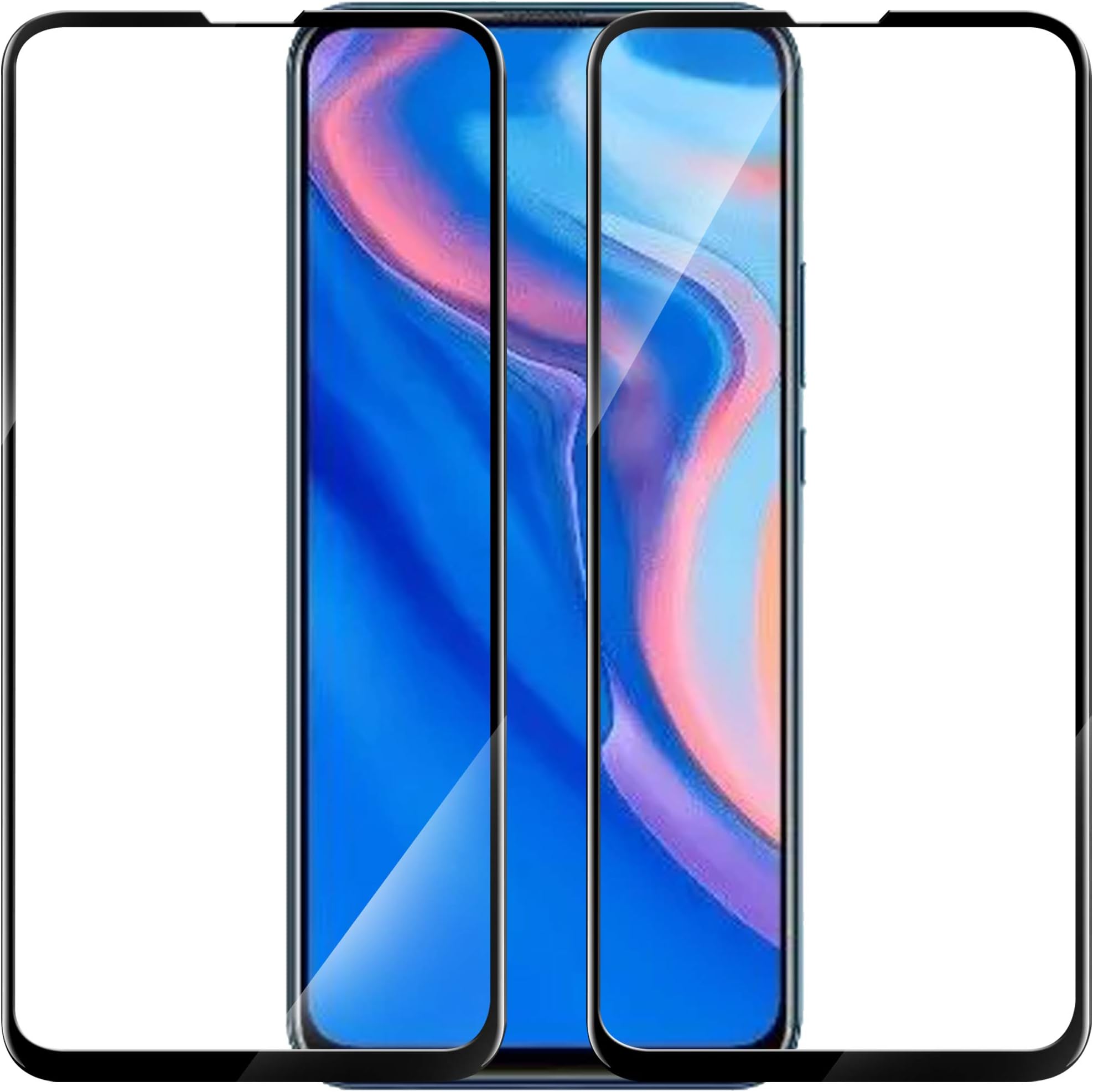 Hupshy Edge to Edge Curved Full Tempered Glass Screen Guard for Huawei Y9s - Black (Pack of 2)