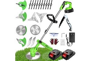 DOMPOU Weed Wacker, Weed Wacker Battery Powered, Electric Weed Wacker, Cordless Weed Wacker/4-in-1 Brush Cutter/Battery Weed Wacker, Two Batteries and 4 Types of Blades, Weight 5.5 Pounds, Retractable