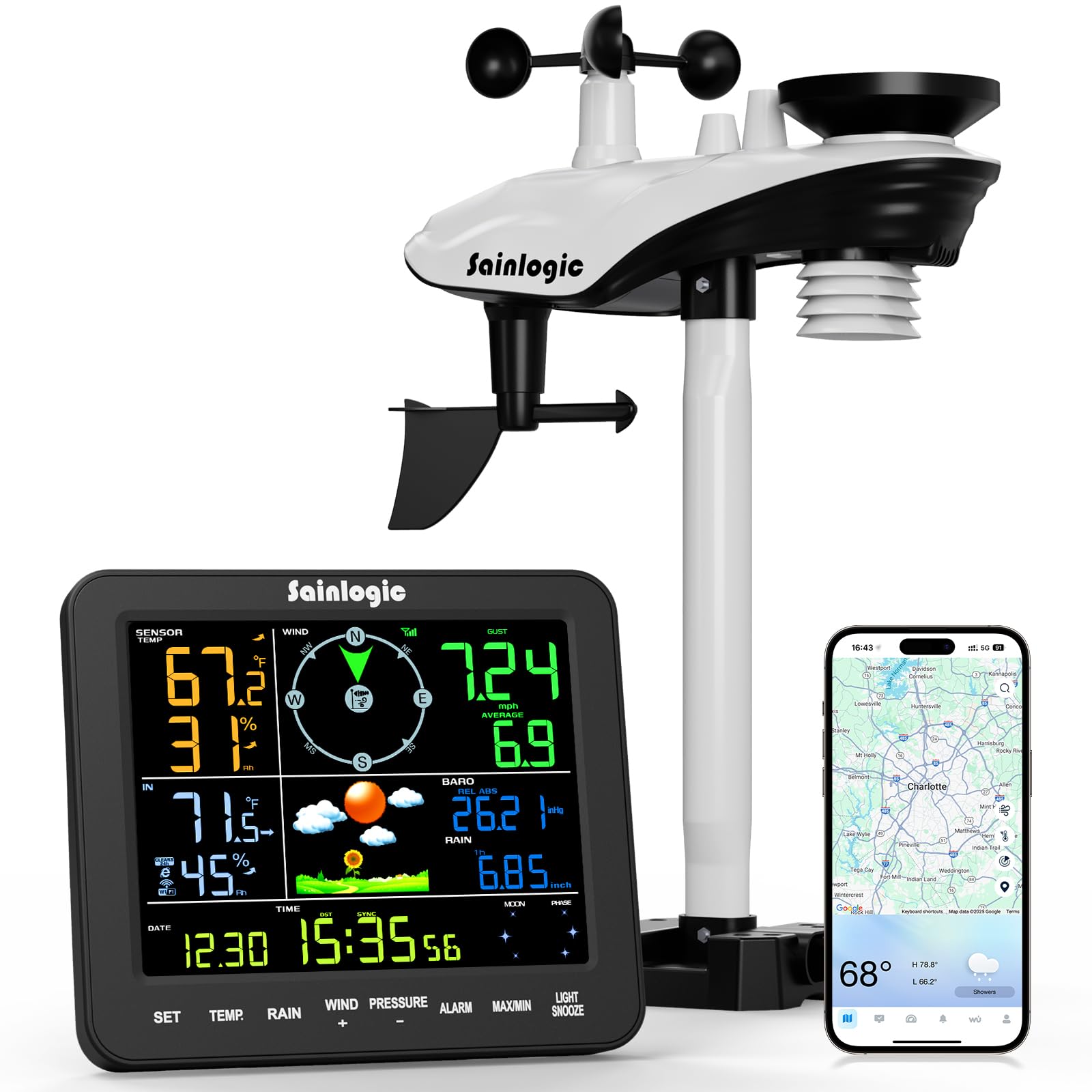 Photo 1 of Sainlogic Smart WiFi Weather Stations Wireless Indoor Outdoor,24/7 AI Weather Forecast by Weatherseed®, Home Weather Station with APP/Email Alert, Rain Gauge, 2-Year Data Storage & Download?Only 2.4G?