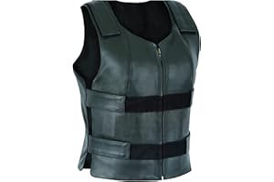 ROUTE66 HIGHWAY LEATHER Women Bullet Proof style Leather Motorcycle Vest bikers Club Tactical Vest Ammo
