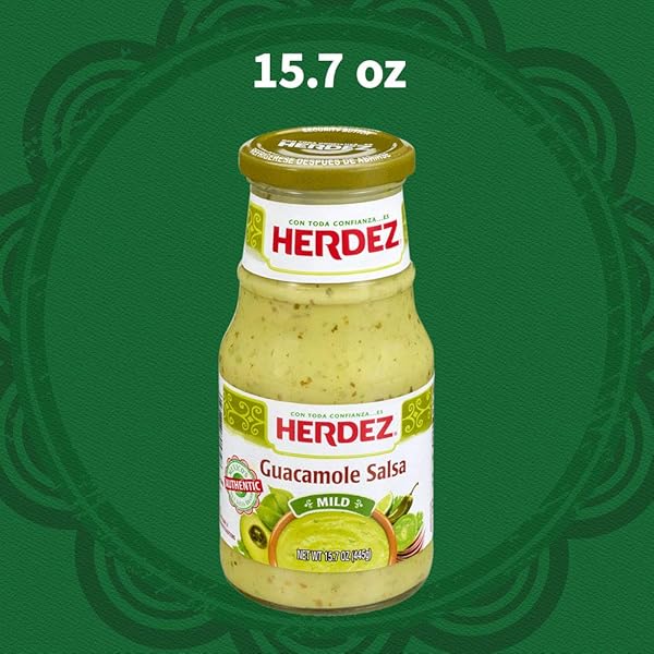 HERDEZ GUACAMOLE SALSA, MILD, 15.7 OZ JAR– GLUTEN FREE, KOSHER, AUTHENTIC MEXICAN, SMOOTH AVOCADO SALSA FOR DIPPING & SPREADING