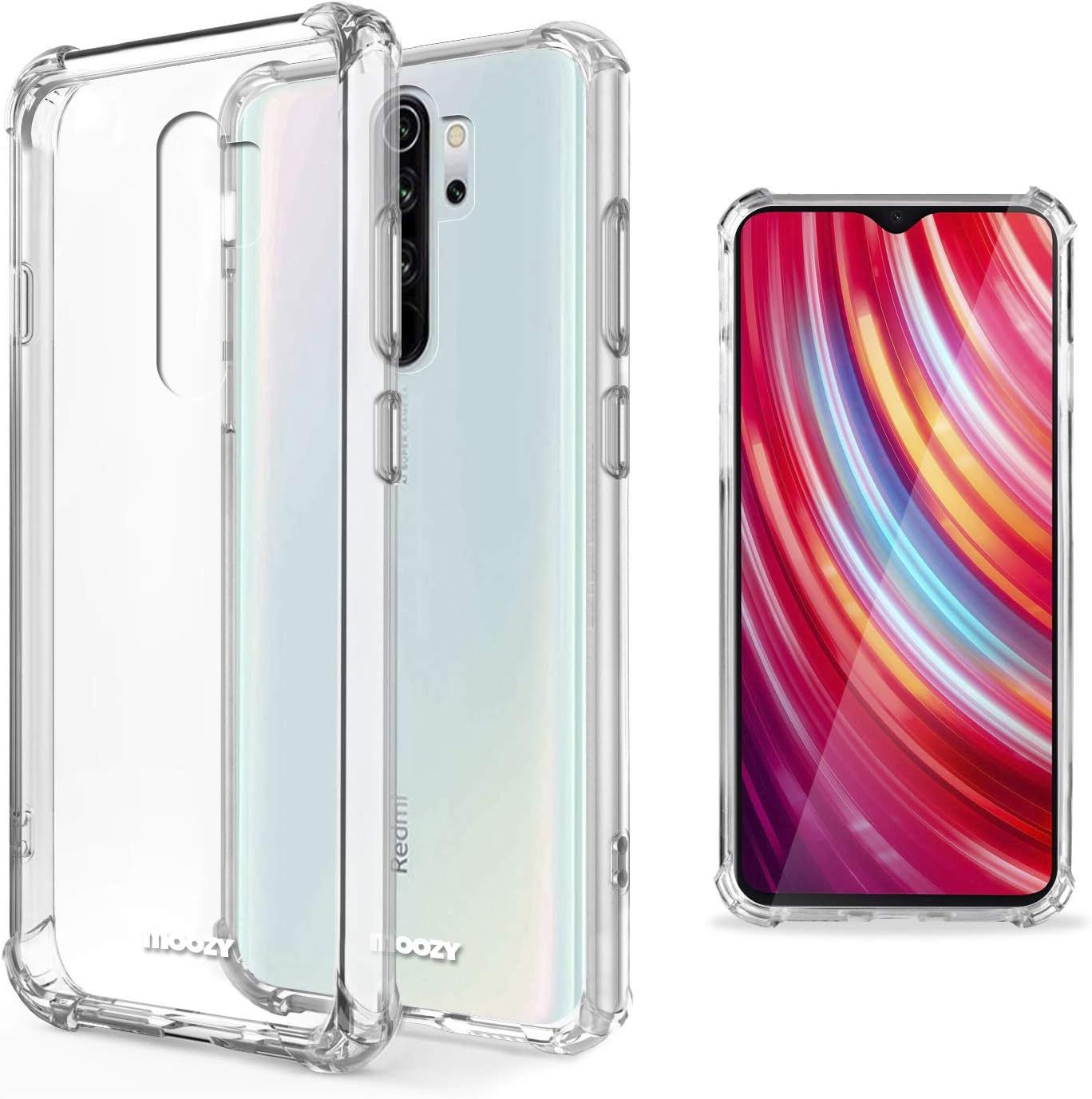 Moozy Shock Proof Silicone Case for Xiaomi Redmi Note 8 Pro - Transparent Crystal Clear Phone Case Soft TPU Cover