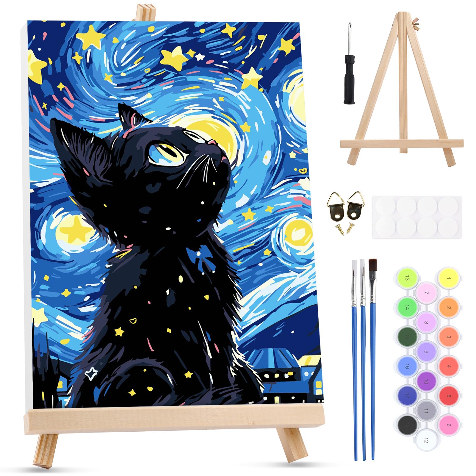 MXJSUA Animal Cat Framed Paint by Numbers for Adults Beginners, Easy Adults' Paint-by-Number Kits on Canvas with Easel, Acrylic Number Painting Crafts Gifts for Home Decor, 20x30cm — image 1