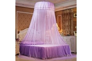 Phefop Bed Canopy for Girls, Princess Canopy with Double Lace Trim and Luminous Pinswill Round Single Entrance Mosquitero Net