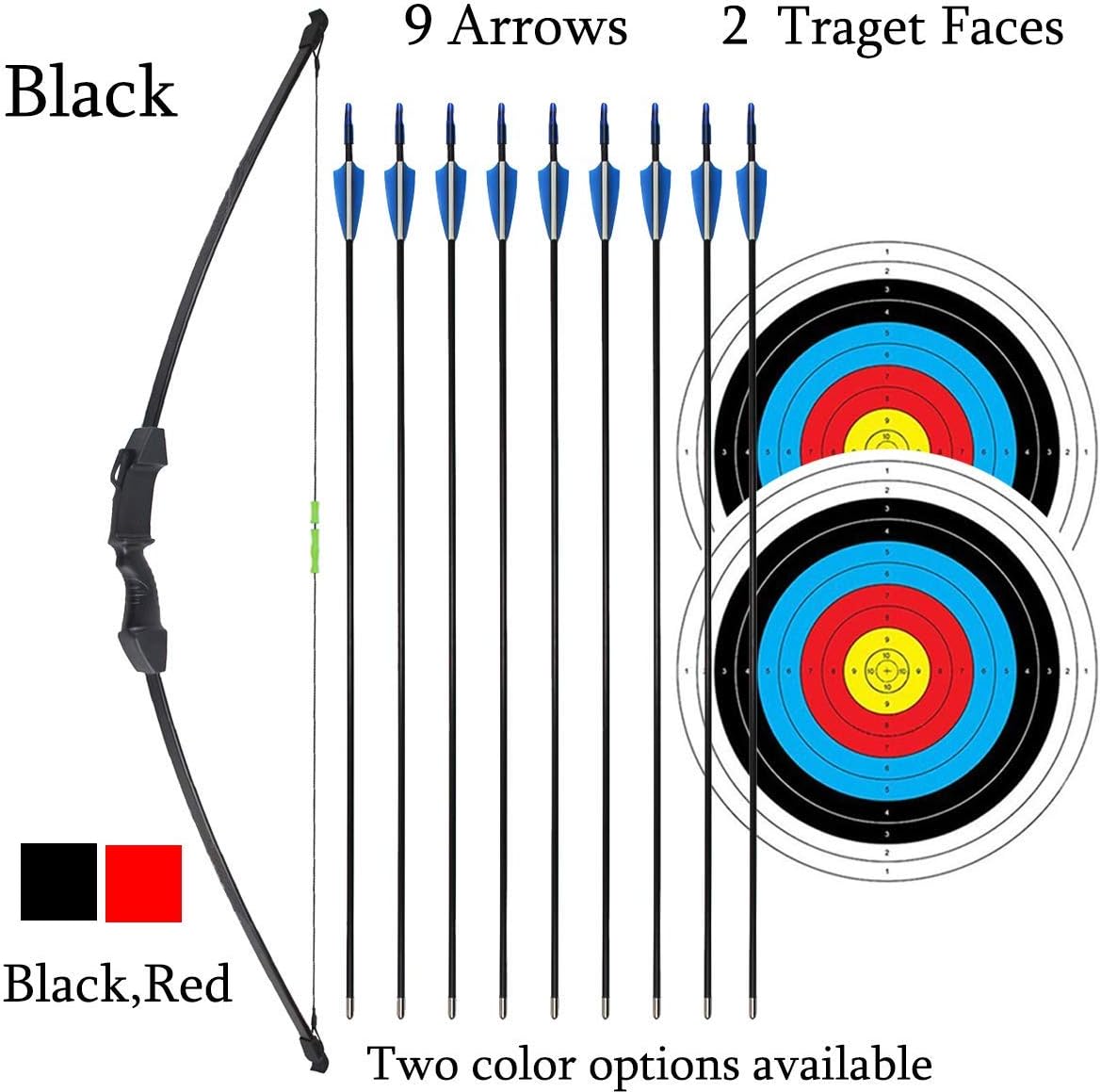 iMay 45" Recurve Bow and Arrows Set Outdoor Archery Beginner Gift Longbow Kit with 9 Arrows 2 Target Face Paper 18 Lb for Teens