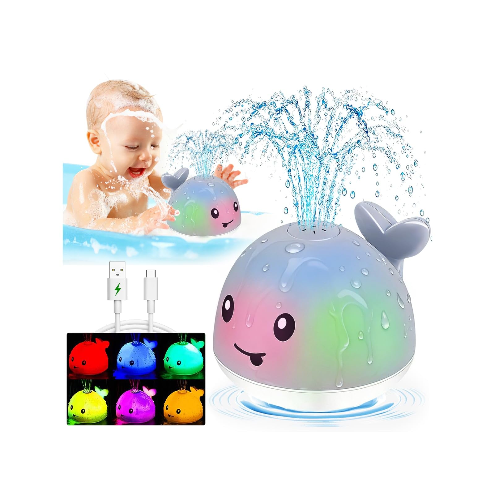 Bath Toys for Kids Ages 1-3 - Valentines Gifts Easter Basket Stuffers - 1 Year Old Girl Boy Gifts 1st First Birthday Gift - Light Up Whale Sprinkler Bathtub Water Pool Toys for Babies 6-12-18 Months