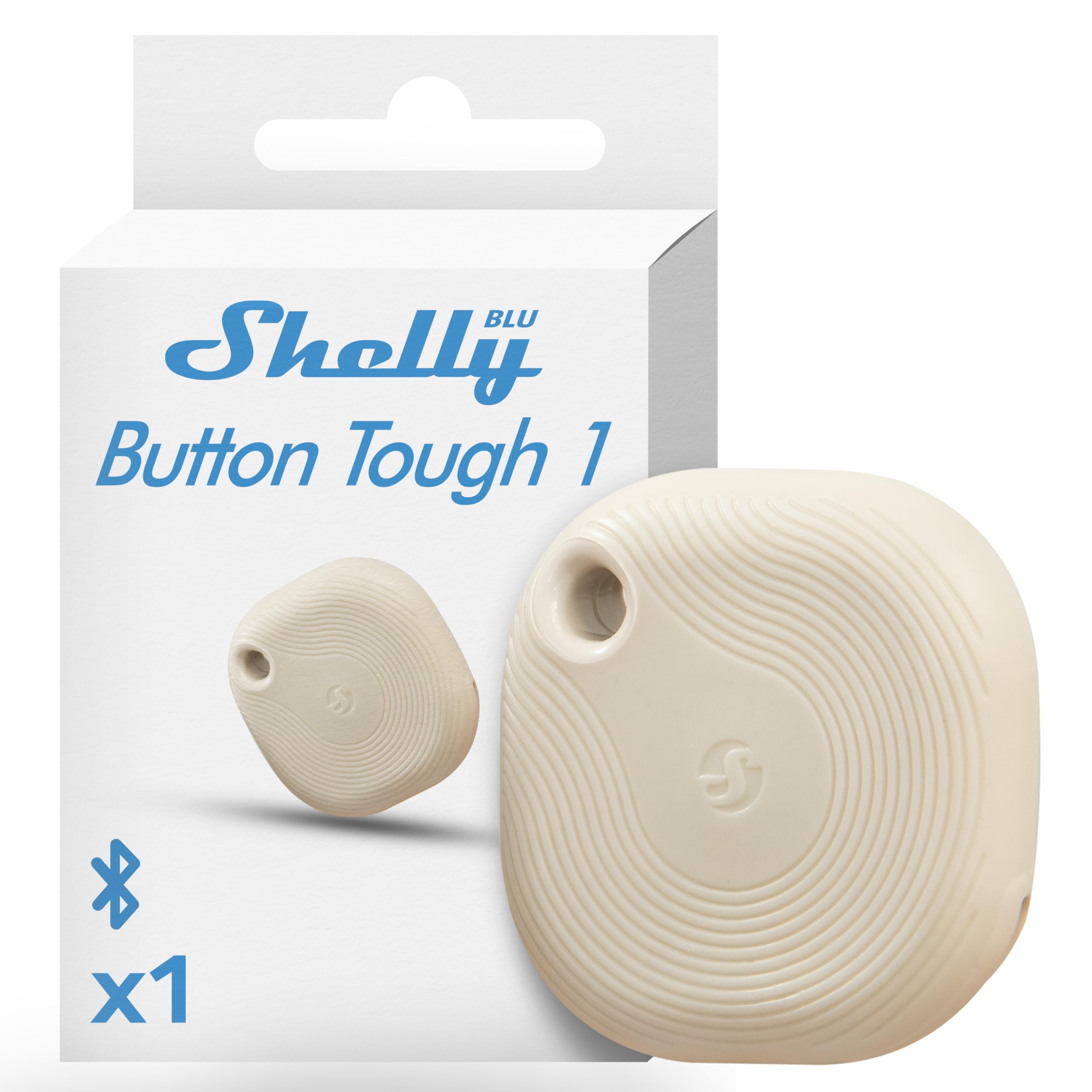 Shelly BLU Button Tough 1 Ivory - Bluetooth Button for Smart Scenes, Home Automation, IP54 Certified, Wide Range 10-30 m, Up to 4 Pre-Set Clicks, Remote Control, Gateway Required, BTHome Protocol