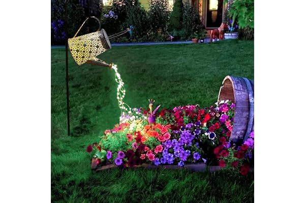 VOOKRY Watering Can with Lights, Large Hanging Solar Lights Outdoor Waterproof, Decorative Retro Metal Solar Garden Decor for Outside Patio Yard Porch Lawn, Gifts for Women Mom Grandma Mother's Day