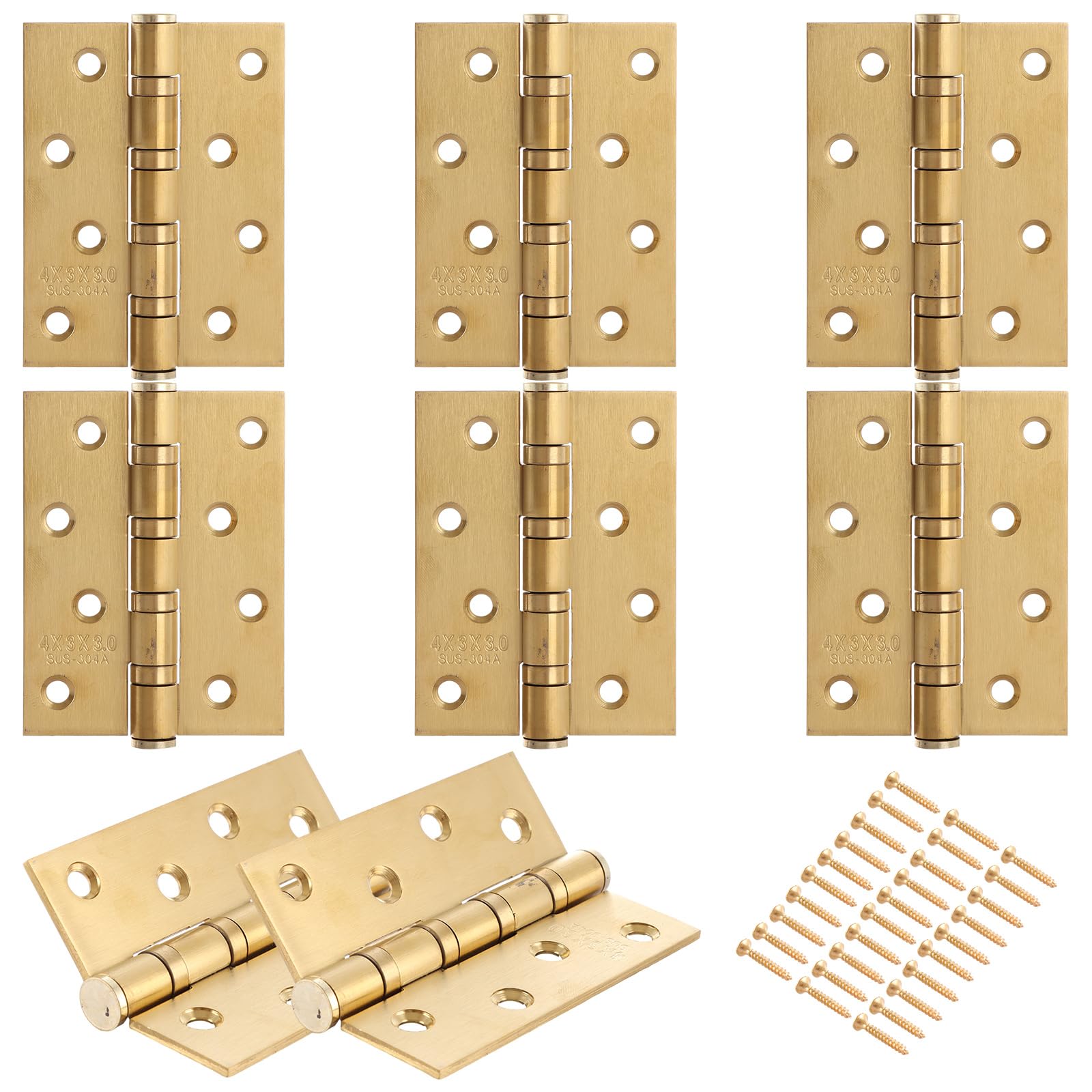 WOPPLXY 8 PCS Gold Door Hinge, 4 Inch Stainless Steel Door Hinges Internal with Screws, Ball Bearing Hinges Heavy Duty Hinges for Internal Doors