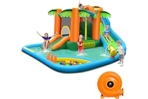 Costzon Inflatable Water Slide, Mega Water Bounce House Combo for Kids Outdoor Fun with Splash Pool, 780w Blower, Climbing Wall, Blow up Waterslides Park Inflatables for Big Kids Backyard Party Gifts