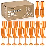 XUWAIDSGN Acrylic Champagne Flutes Toasting Glasses Unbreakable Mimosa Bar Reusable Wine Glasses Vintage Champagne Flutes Stemmed Drinking Cups 5.4 OZ for Christmas Birthday (24, Orange)
