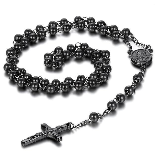 cupimatch Edelstahl Vintage Religiösen Jesus Christus Kruzifix Kreuz Cham Anhänger Link Bead Kette Halskette schwarz