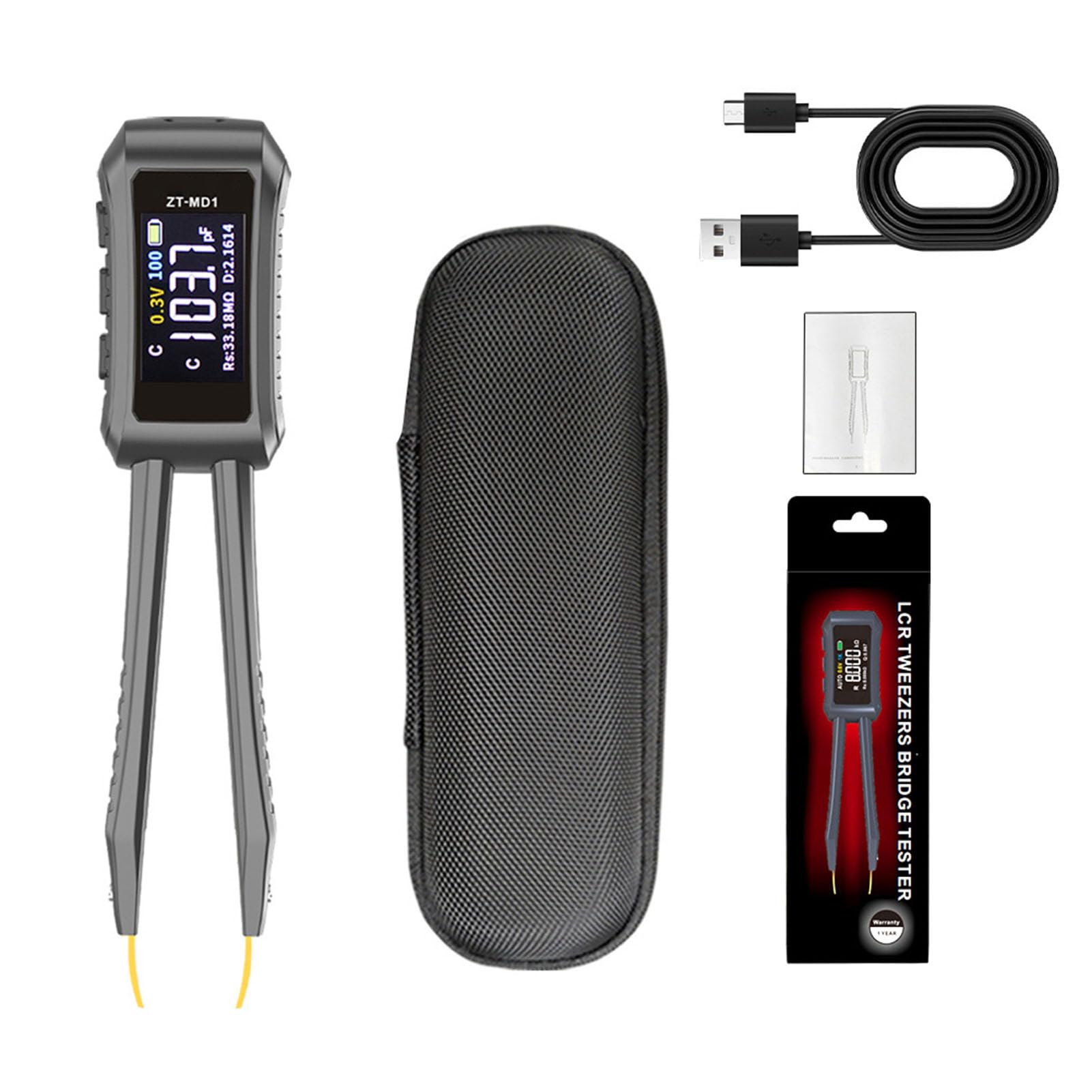 Digital Component Tester Tweezers Meter Tweezer Auto-ID Resistor/Capacitor/Inductor Colour LCD Portable Meter with USB Recharge