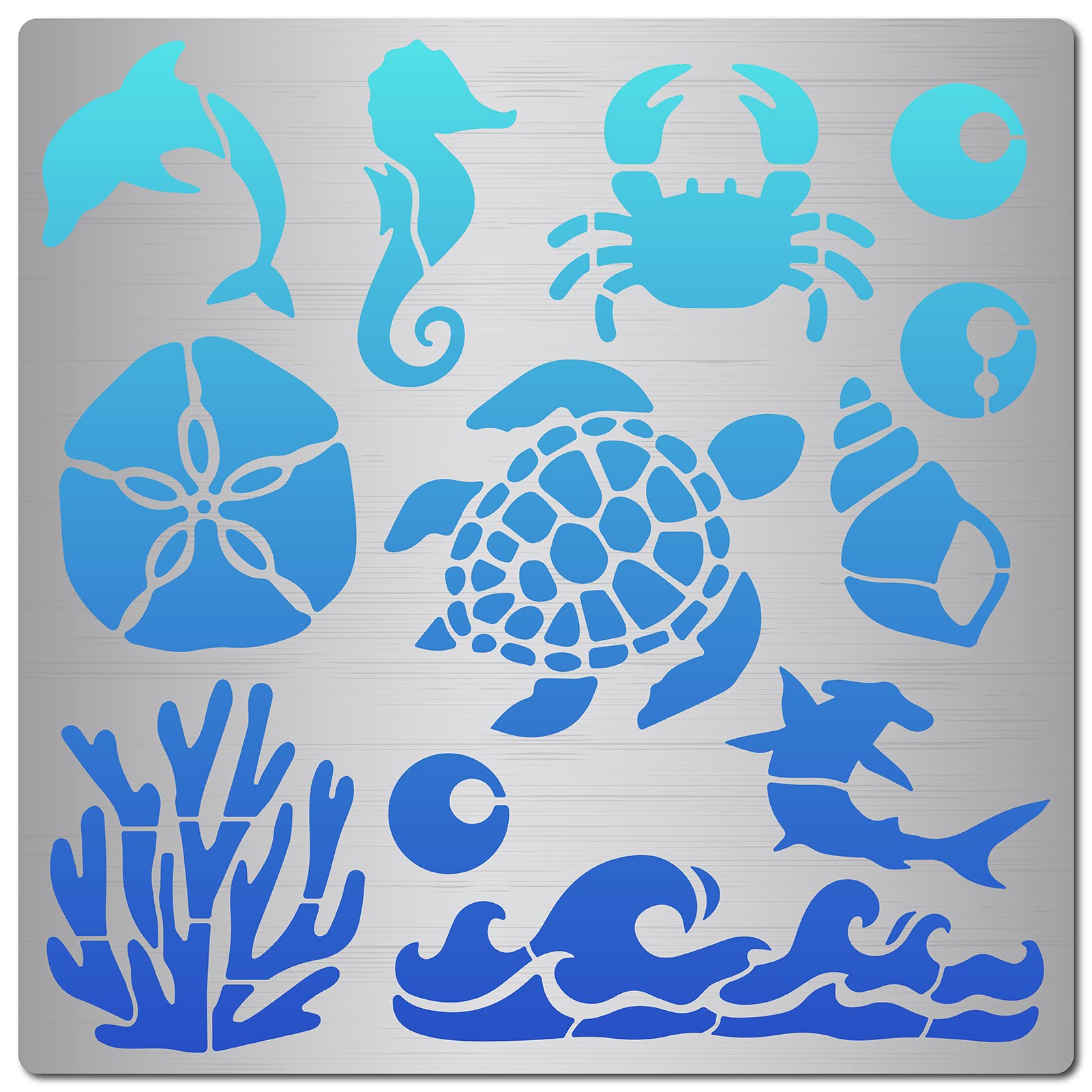 GORGECRAFT 6.3 Inch Ocean Creature Metal Stencil Dolphin Wood Burning Stencil Reusable Sea Animals Journal Stencils Turtle Template Stainless Steel Stencils for Painting DIY Decorations Card Making