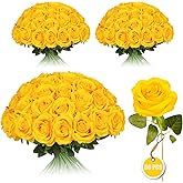 FLORRALIA 50PCS Artificial Silk Roses in Bulk & Bouquet Long Stem – Realistic Fake Roses for Wedding Centerpieces, Home Decor, Floral Arrangements, Party Decoration (Yellow)