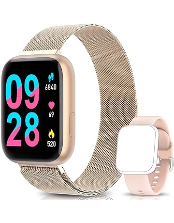 BANLVS Smartwatch Reloj Inteligente IP67 con Correa Reemplazable Pulsómetro, Monitor de Sueño, Presión Arterial, 1.4 Inch Pantalla Táctil Completa Reloj Inteligente para Mujer Hombre (Oro)